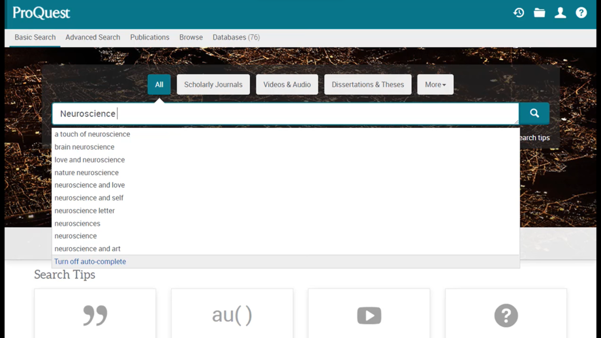 proquest - entering neuroscience in the search