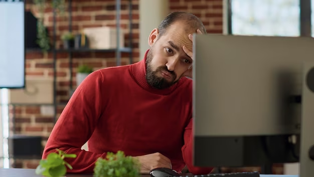 A focused man working in front of his laptop