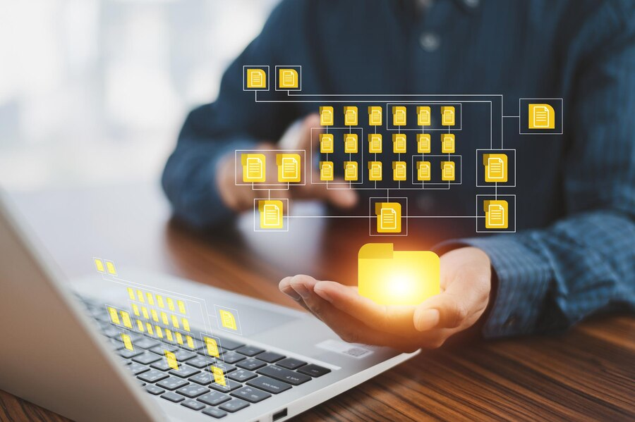 Open Palm with Interconnected Folders Graphic on Top