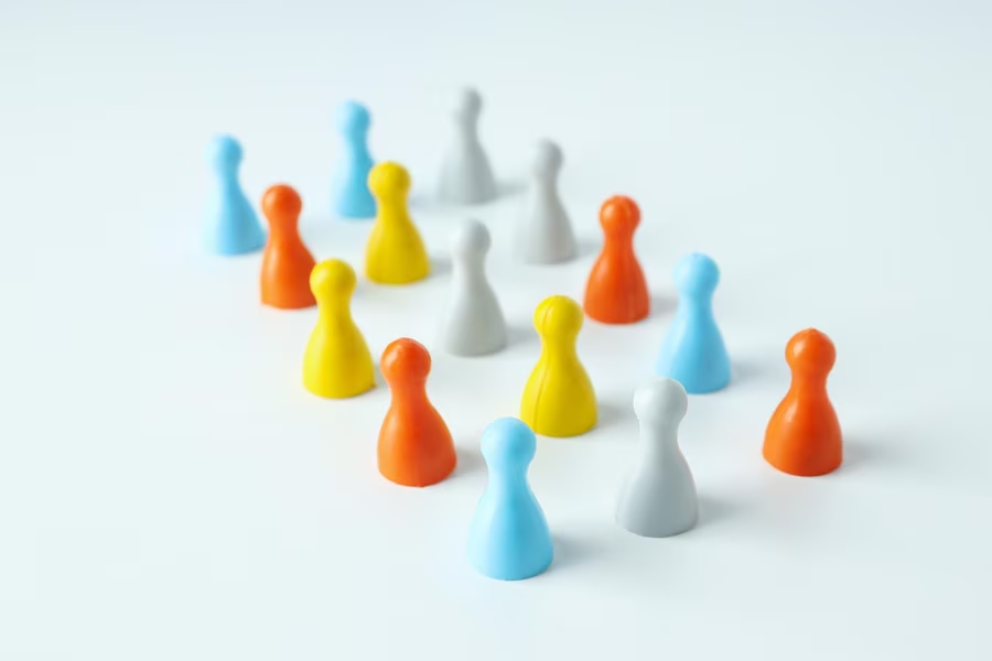 Objects placed on a table with various colors